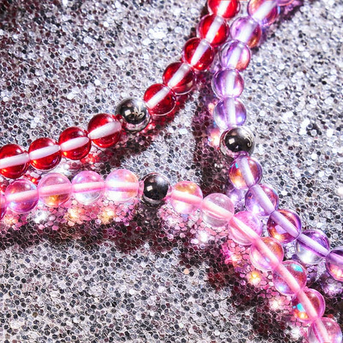 Nébuleuse rose | Argent | Bracelet de perles en macramé de verre Galaxy